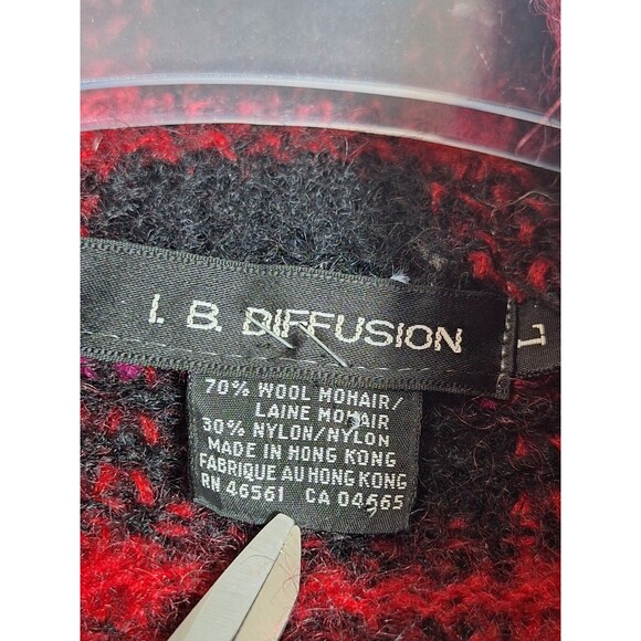 Vtg 80s I.B. Diffusion Mohair Wool Thick Furry Plaid Bright Cardigan Womens Sz L - Picture 4 of 15